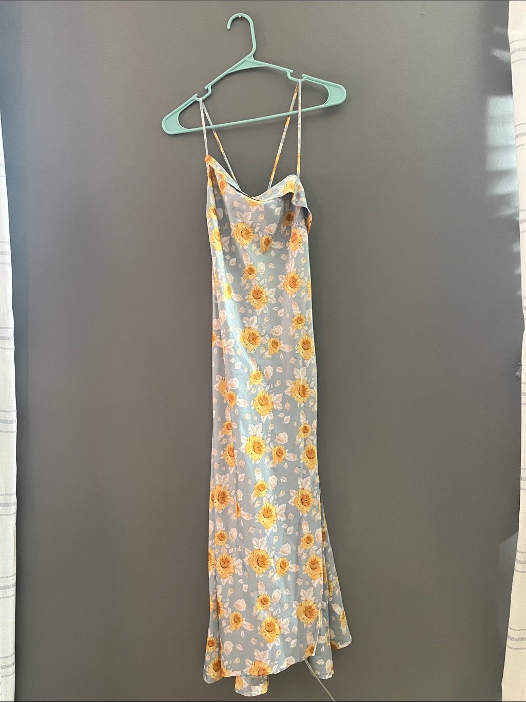 Astr Light Blue Slip Dress With Yellow Sunflower Print